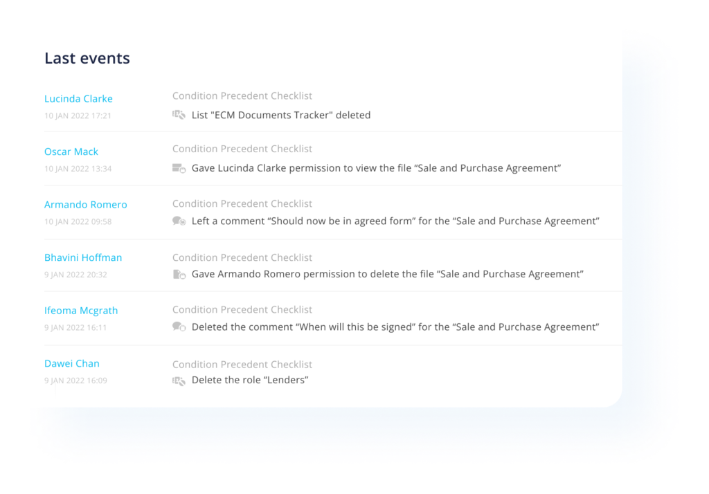 Legatics dashboard Audit Trail screen