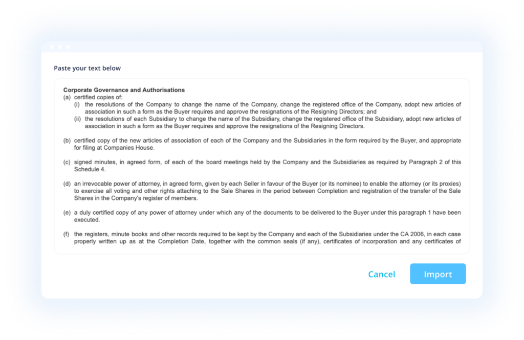 Legal Text Import screen