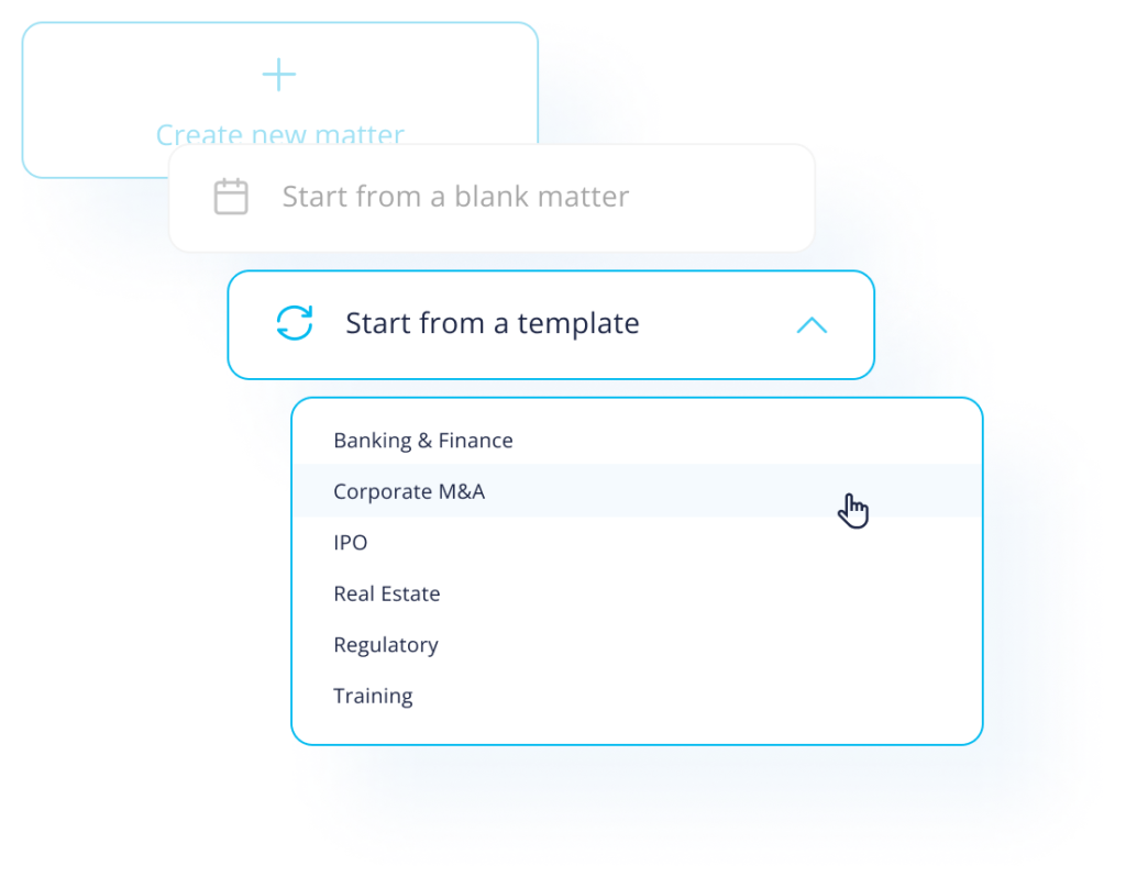 Legatics dashboard matter templates screen
