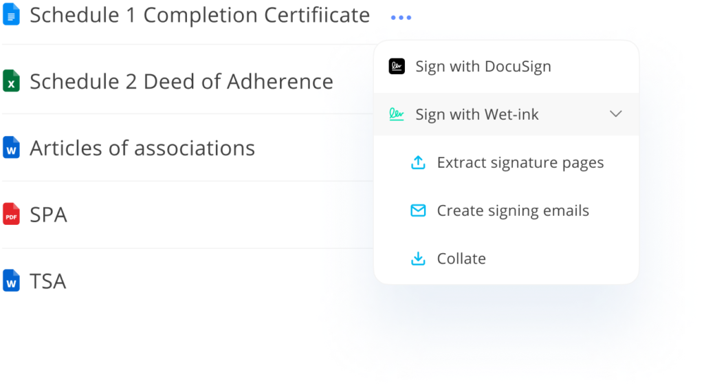 Legatics dashboard signature management screen