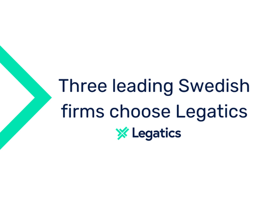 A banner reading three leading Swedish firms choose Legatics