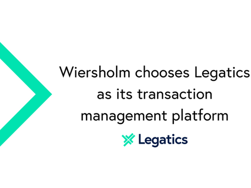 an image reading Wiersholm chooses Legatics as its transaction management platform