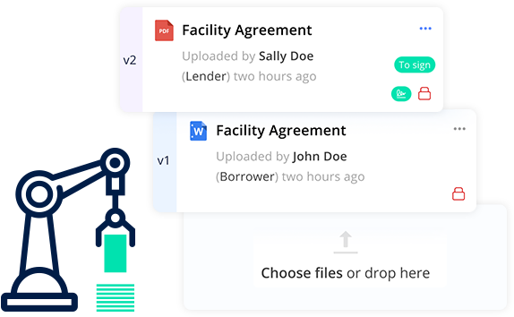 Screenshot of Document Management with graphic of crane lifting papers