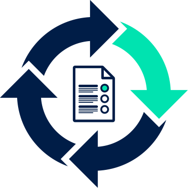 Graphic of arrows moving in circle surrounding a document